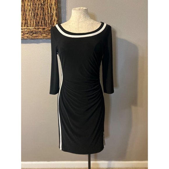 Chaps Ralph Lauren Panel Dress M Medium Black White Stretch Career Washable NEW - Picture 3 of 9